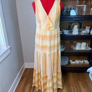 L*Space Yellow Striped Sleeveless Maxi Dress Boho Summer Beach Dress Small
